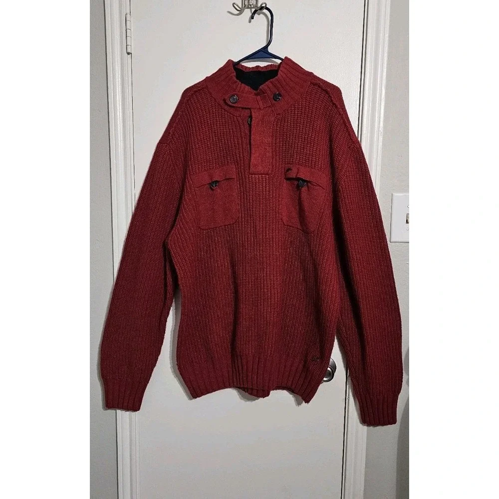 A. Tiziano Lambswool Blend Chunky Long Sleeve Knit Sweater Men's 3XL Red Preppy